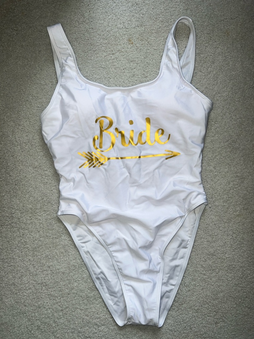 White "Bride" One-Piece Swimsuit with Gold Foil
